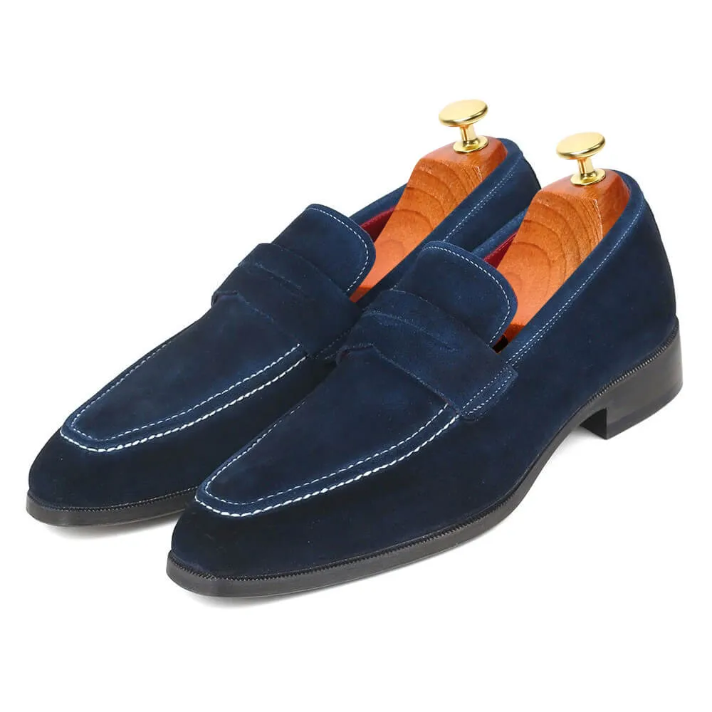 6CM / 2.36 Inches CMR CHAMARIPA Men’s Navy Suede Height-Boosting Penny Loafers