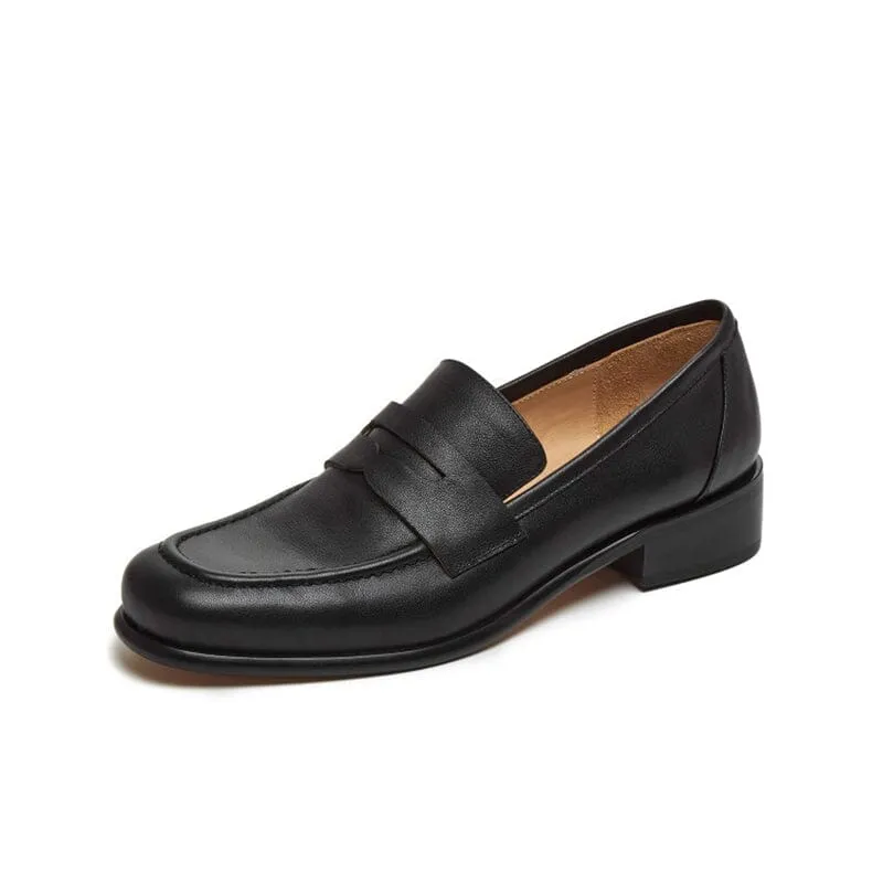 Academic Style Leather Penny Loafers for Women in Brown/Black/Coffee