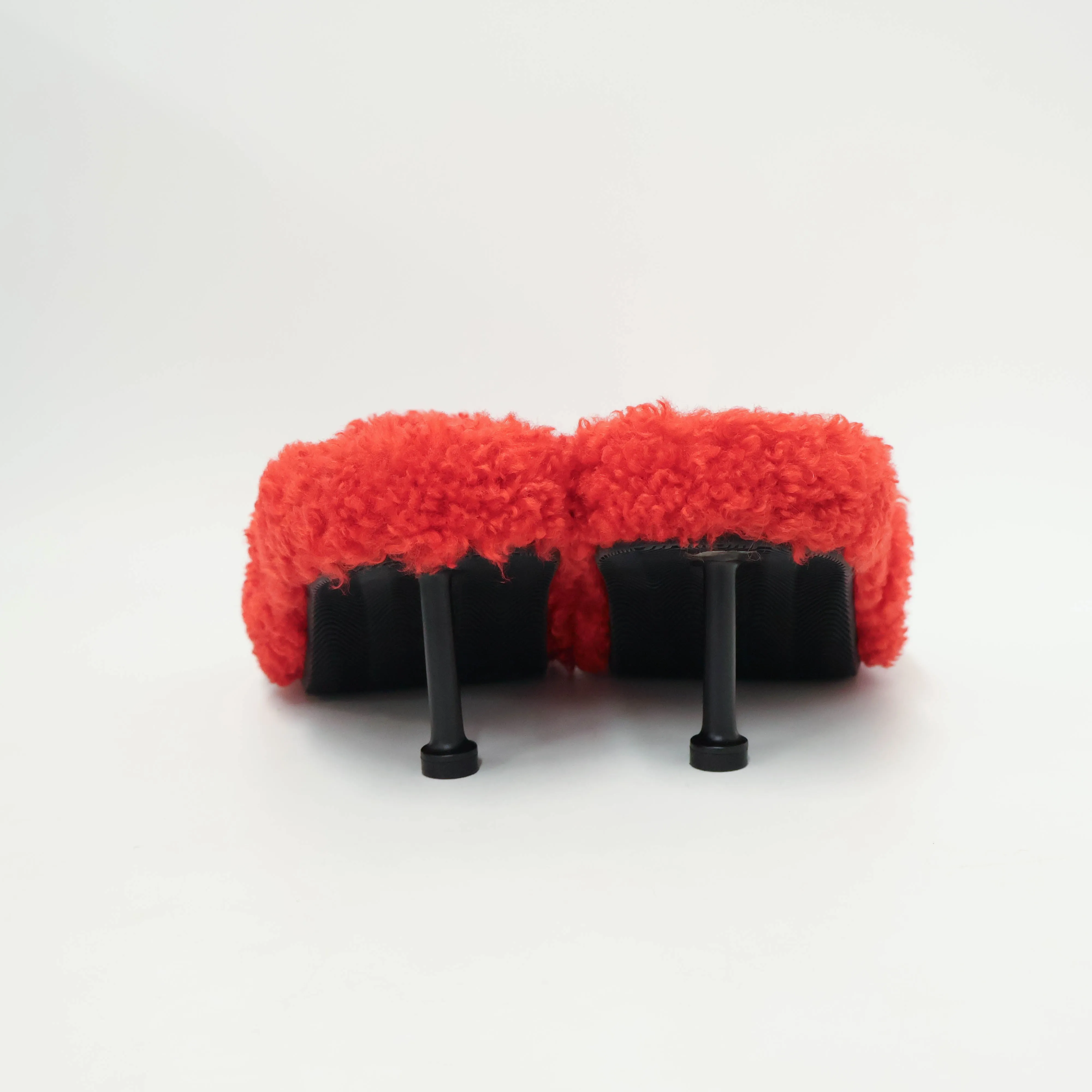 Balenciaga Faux Fur Sandals Red 38