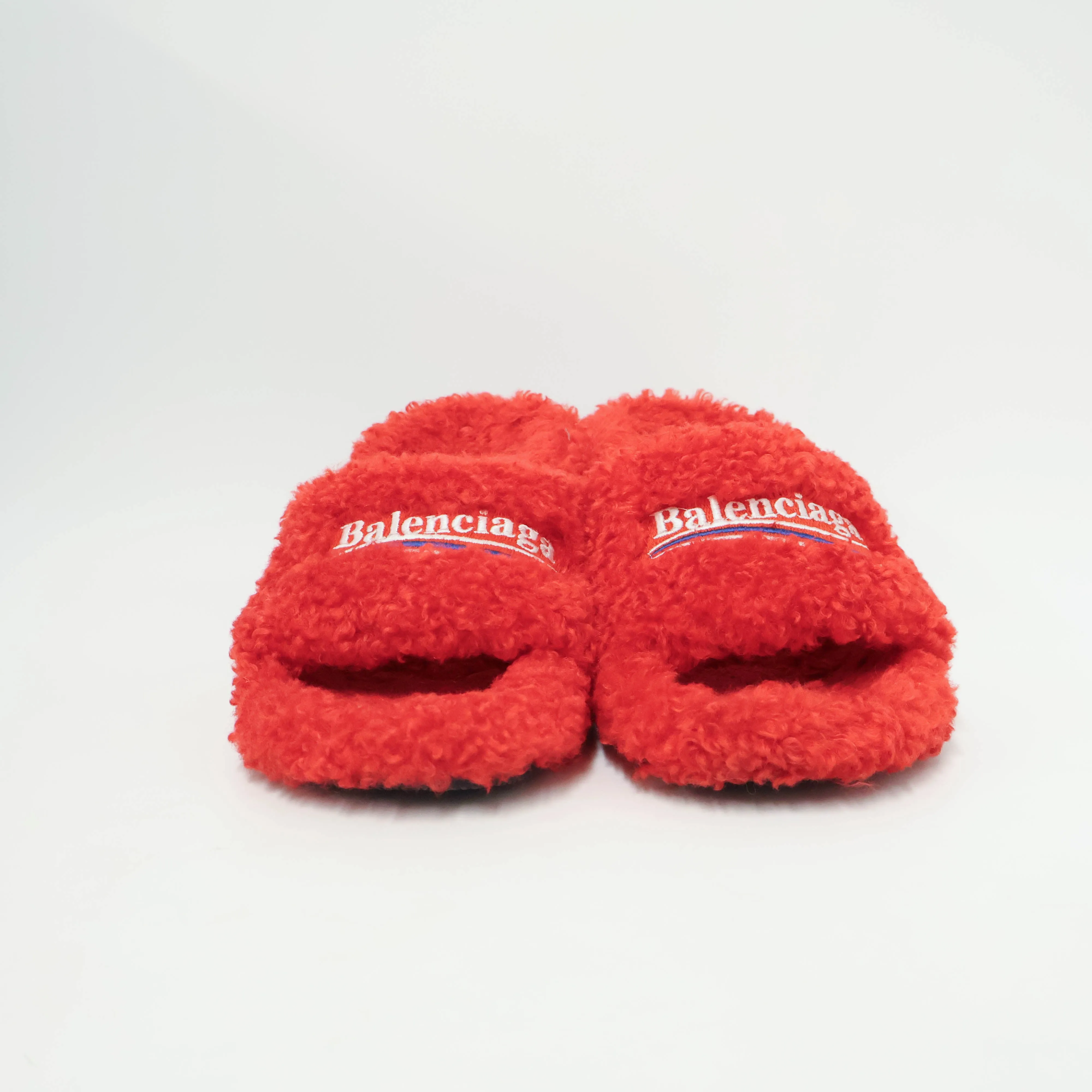 Balenciaga Faux Fur Sandals Red 38