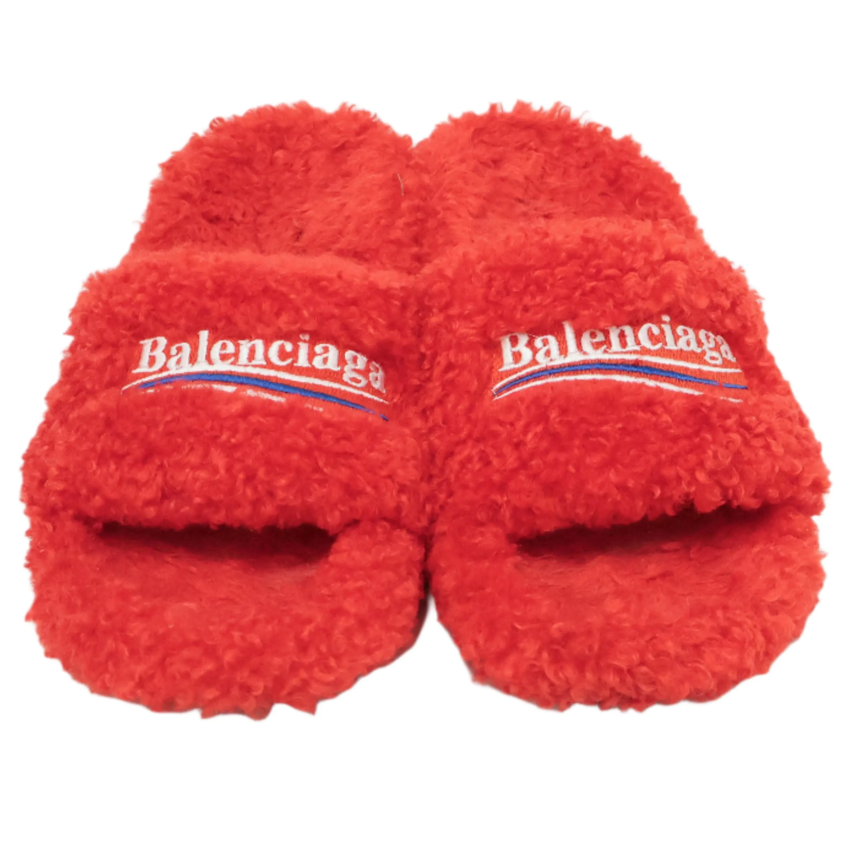 Balenciaga Faux Fur Sandals Red 38