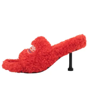 Balenciaga Faux Fur Sandals Red 38