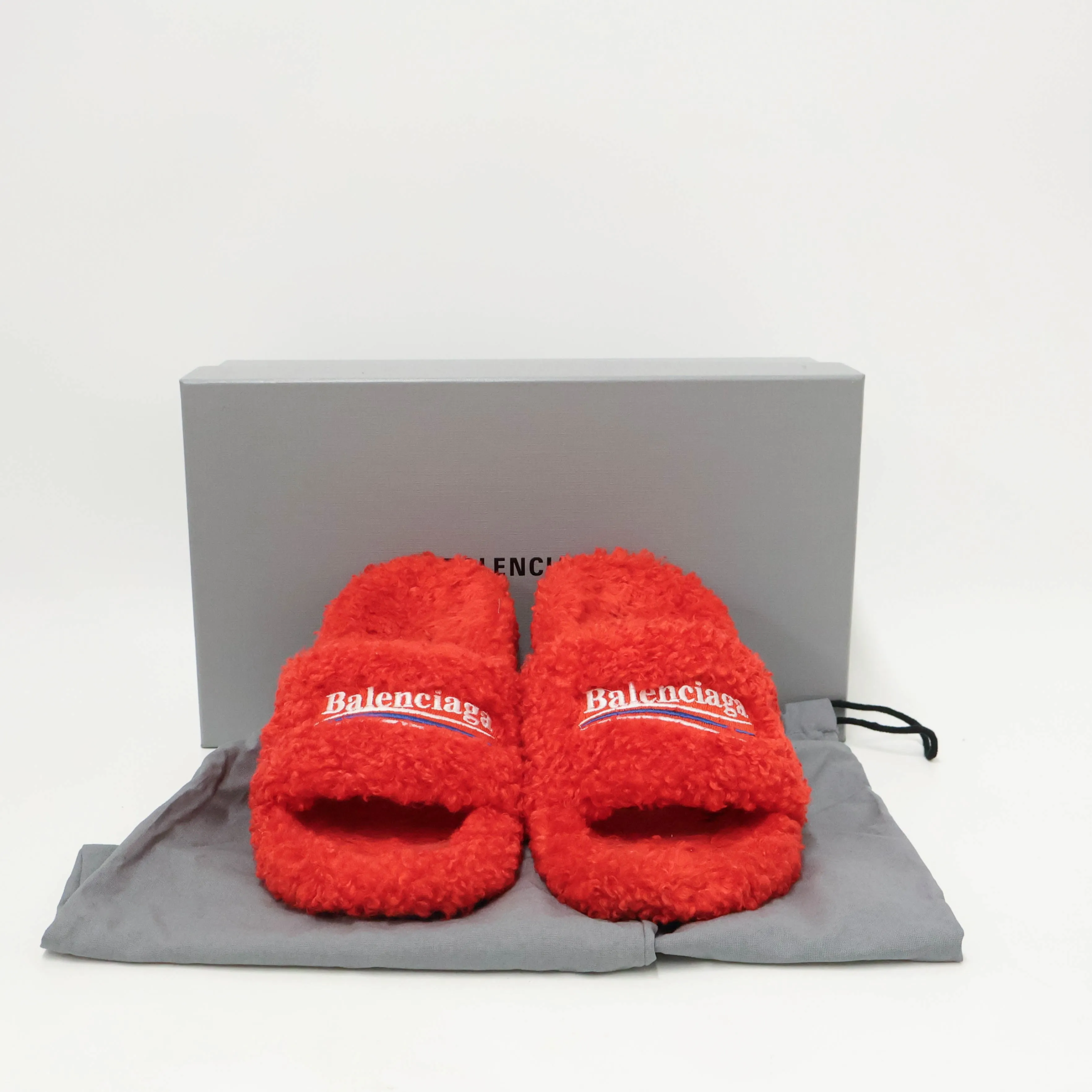 Balenciaga Faux Fur Sandals Red 38