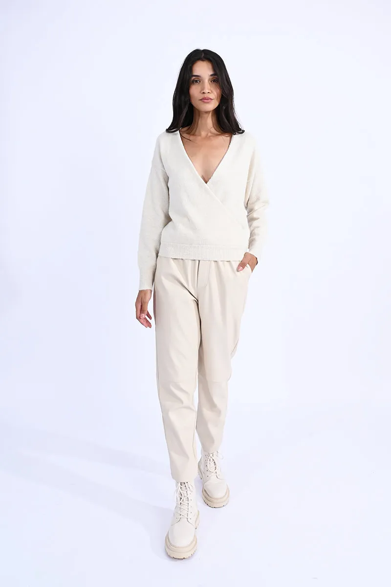 Ballet Ivory Wrap Surplice Sweater