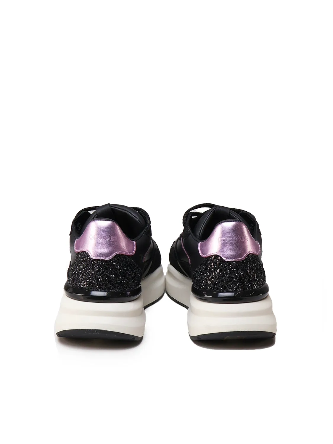 Black Leather Sneakers with Glitter Inserts