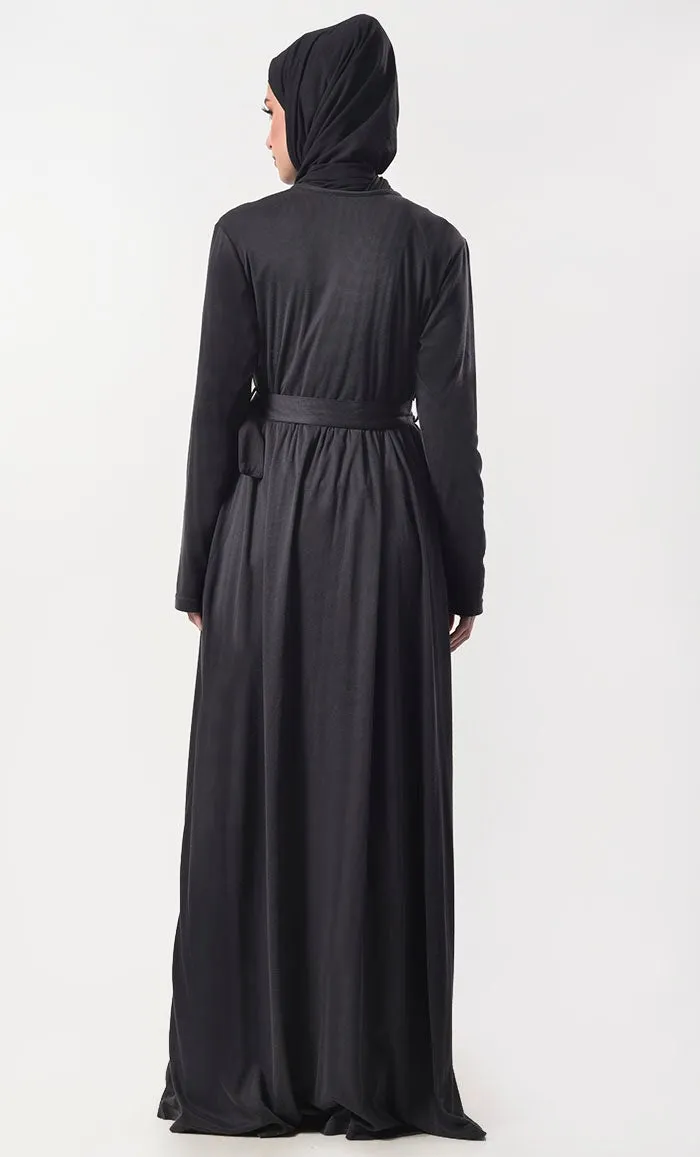 Black Stylist Jersey Abaya With Pockets