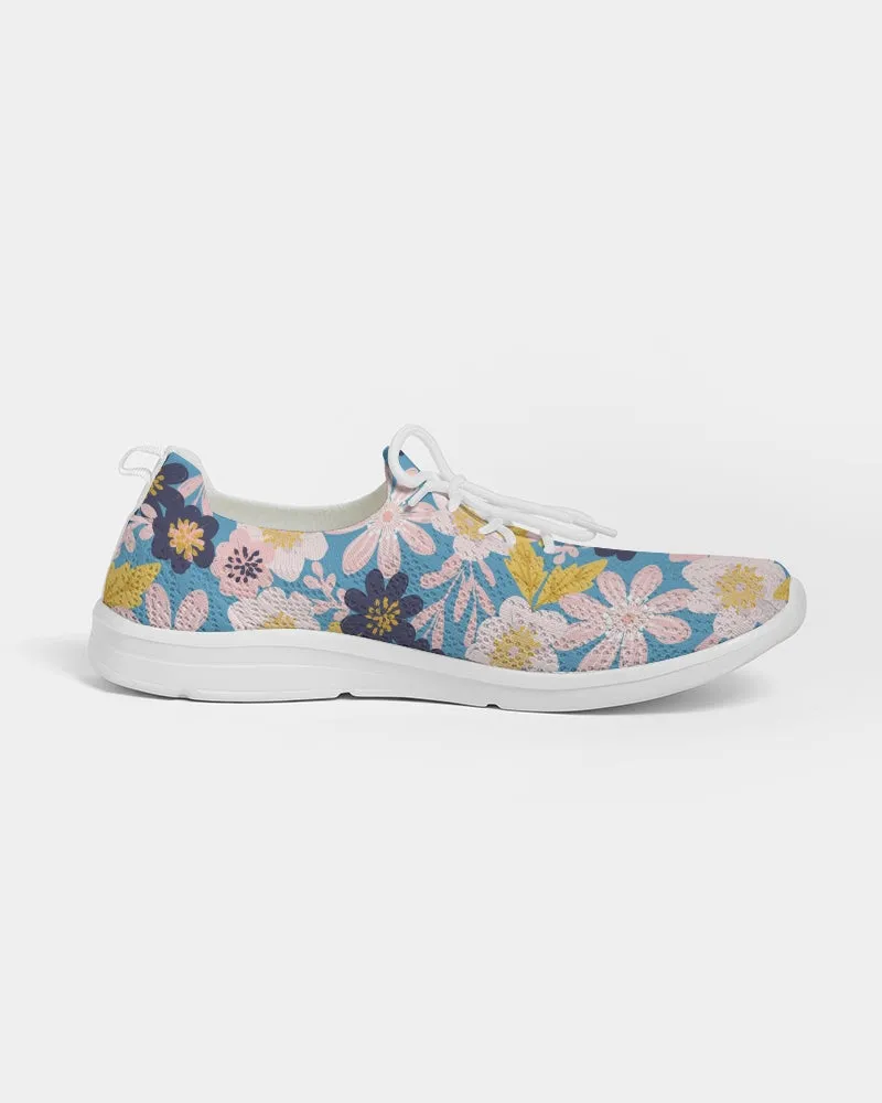 Blue Frisky Floral Women's Lace Up Flyknit Shoe