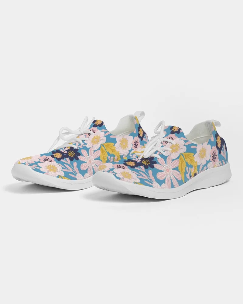 Blue Frisky Floral Women's Lace Up Flyknit Shoe