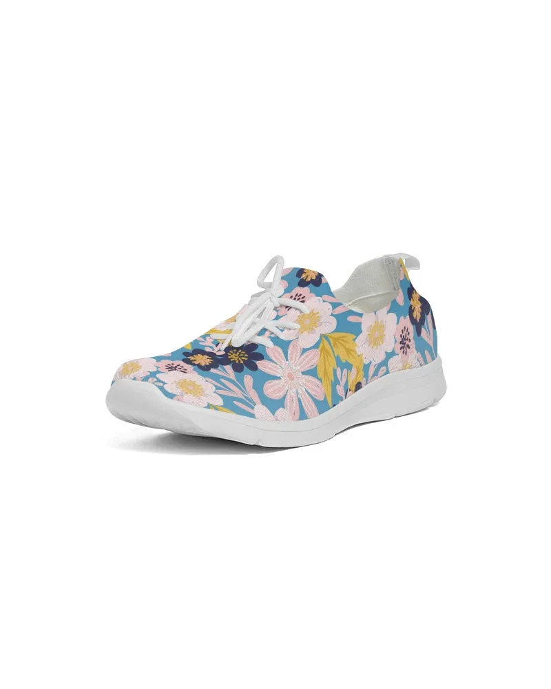 Blue Frisky Floral Women's Lace Up Flyknit Shoe