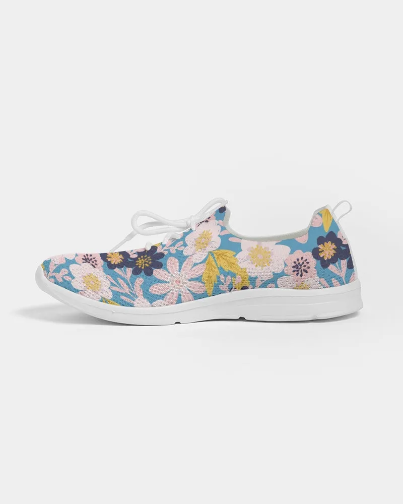 Blue Frisky Floral Women's Lace Up Flyknit Shoe