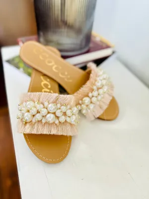 Blush Fringe Pearl Slide Sandal