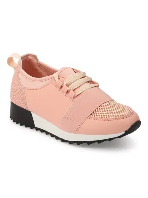 Blush Lace Mesh Lace-Up Sneakers