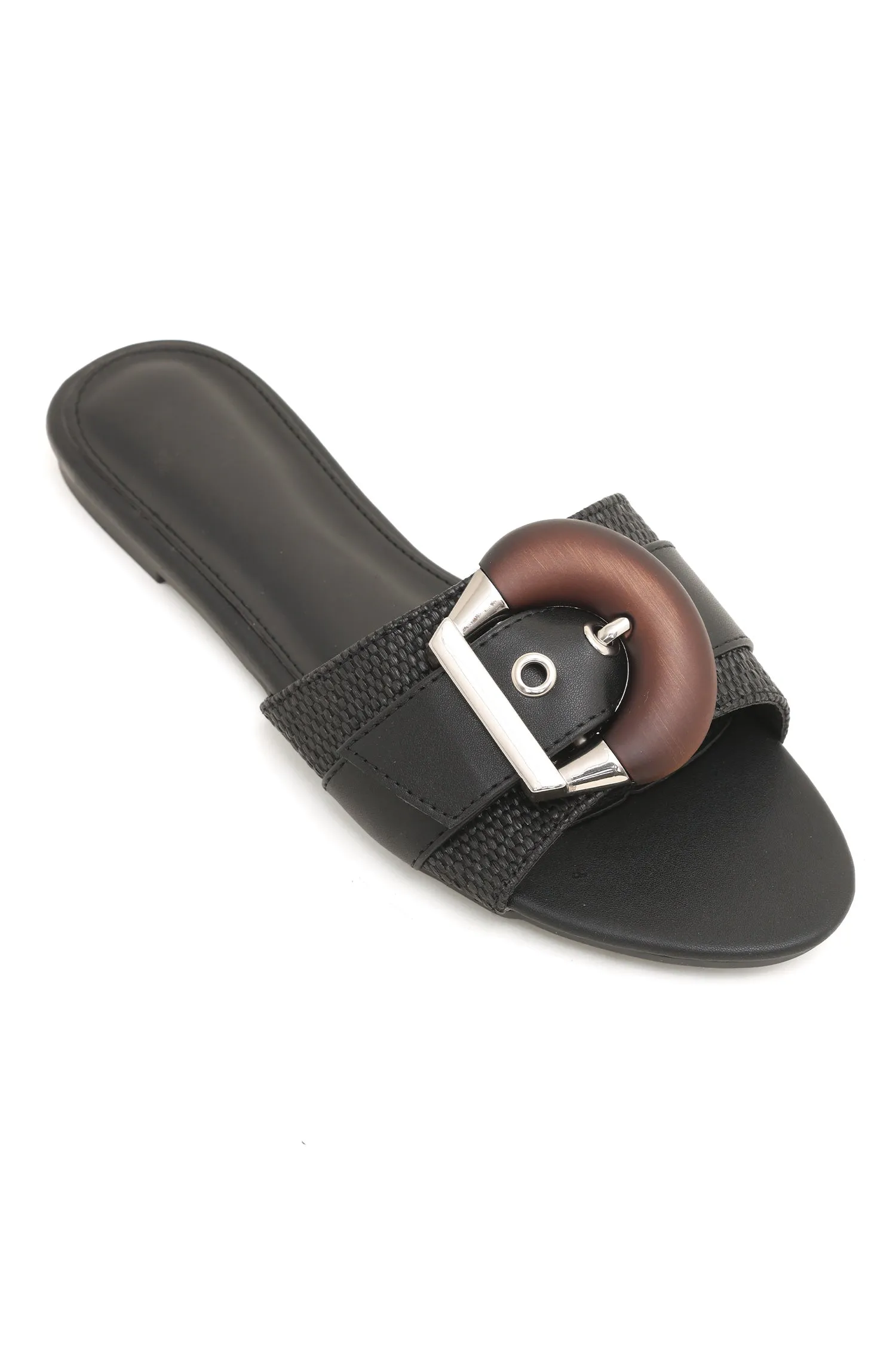 BUCKLE BLISS SLIDES-BLACK