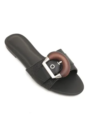 BUCKLE BLISS SLIDES-BLACK