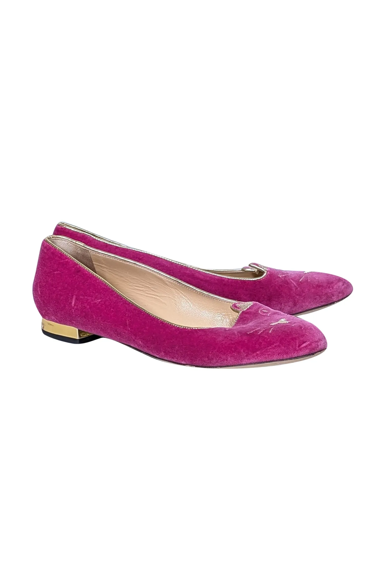 Charlotte Olympia - Pink Velvet Cat Loafers Sz 10.5