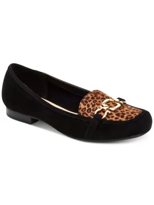 CHARTER CLUB Womens Black Animal Print Leopard Hardware Detail Padded Alettee Square Toe Block Heel Slip On Loafers Shoes M