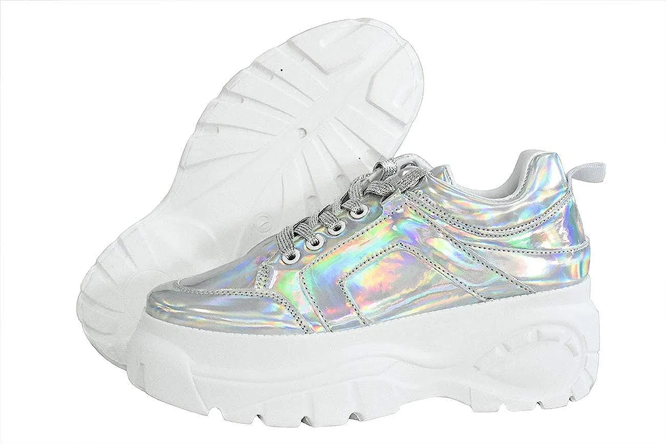 Chic & Fashionable Reflective White Chunky Platform Sneakers