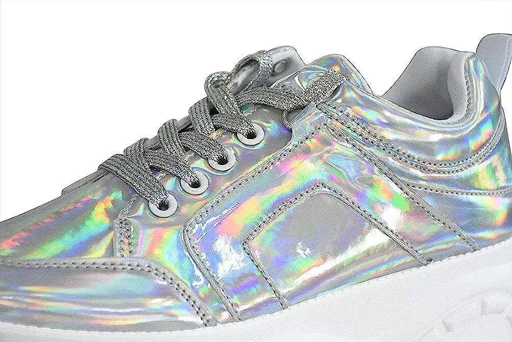 Chic & Fashionable Reflective White Chunky Platform Sneakers