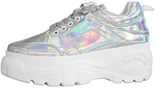 Chic & Fashionable Reflective White Chunky Platform Sneakers