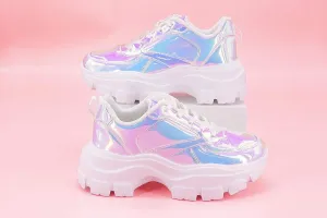 Chic & Fashionable Reflective White Chunky Platform Sneakers