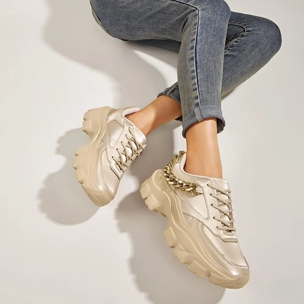 Chic & Fashionable Reflective White Chunky Platform Sneakers