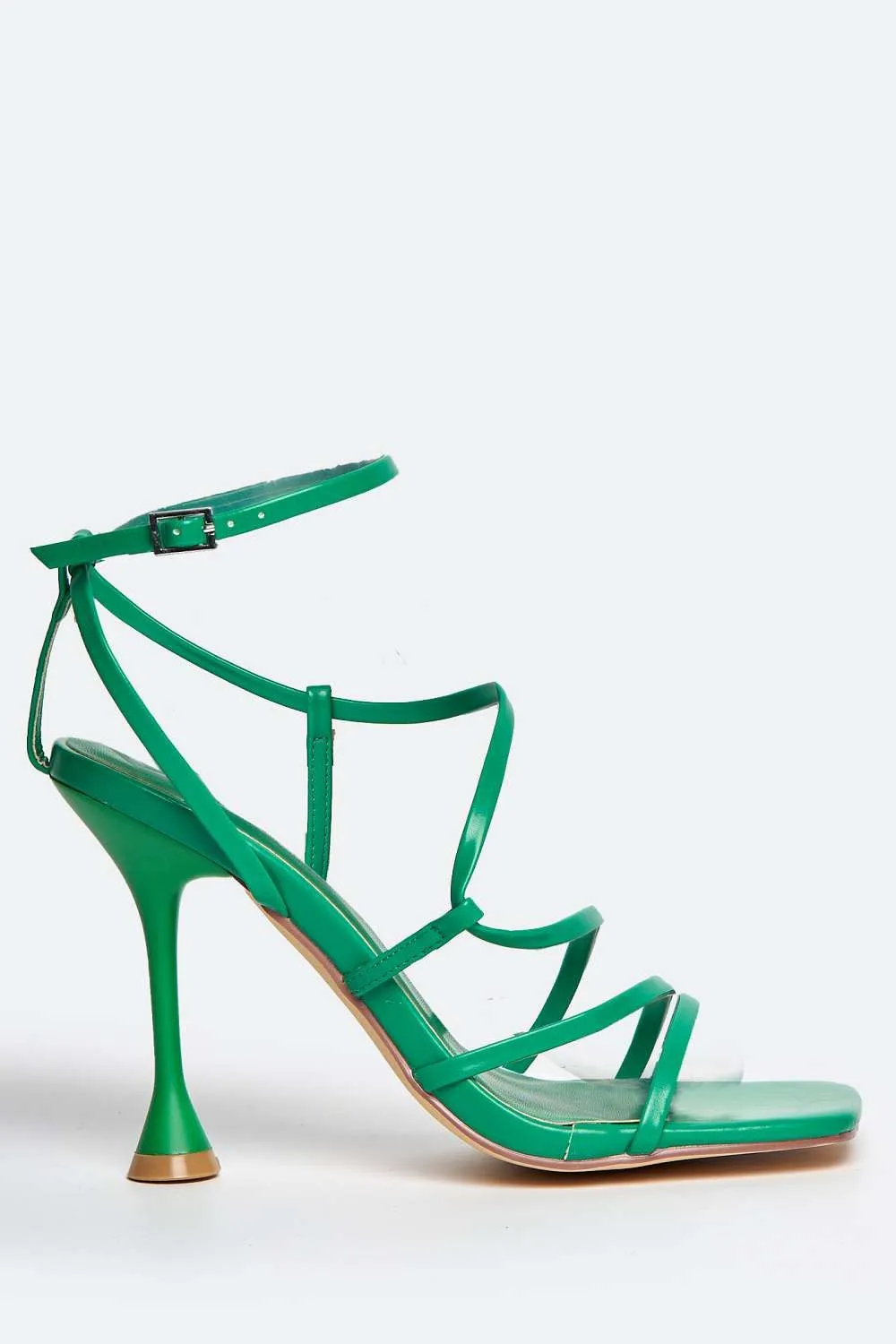 Courtney Strappy Heeled Sandals in Green Matt