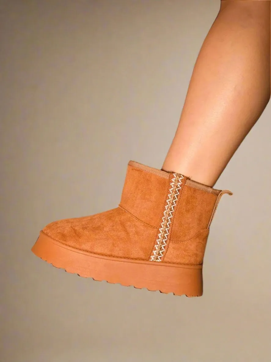 Cozy Suede Booties in Caramel