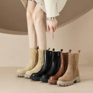 deanwangkt Autumn Shoes    NEW Autumn Shoes Women Chelsea Boots Round Toe Thick Heel Short Boots Cow Suede Boots for Women Winter Platform Shoes for Women