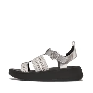 Fitflop F-Mode Leather/Webbing Flatform Fisherman Sandals Silver