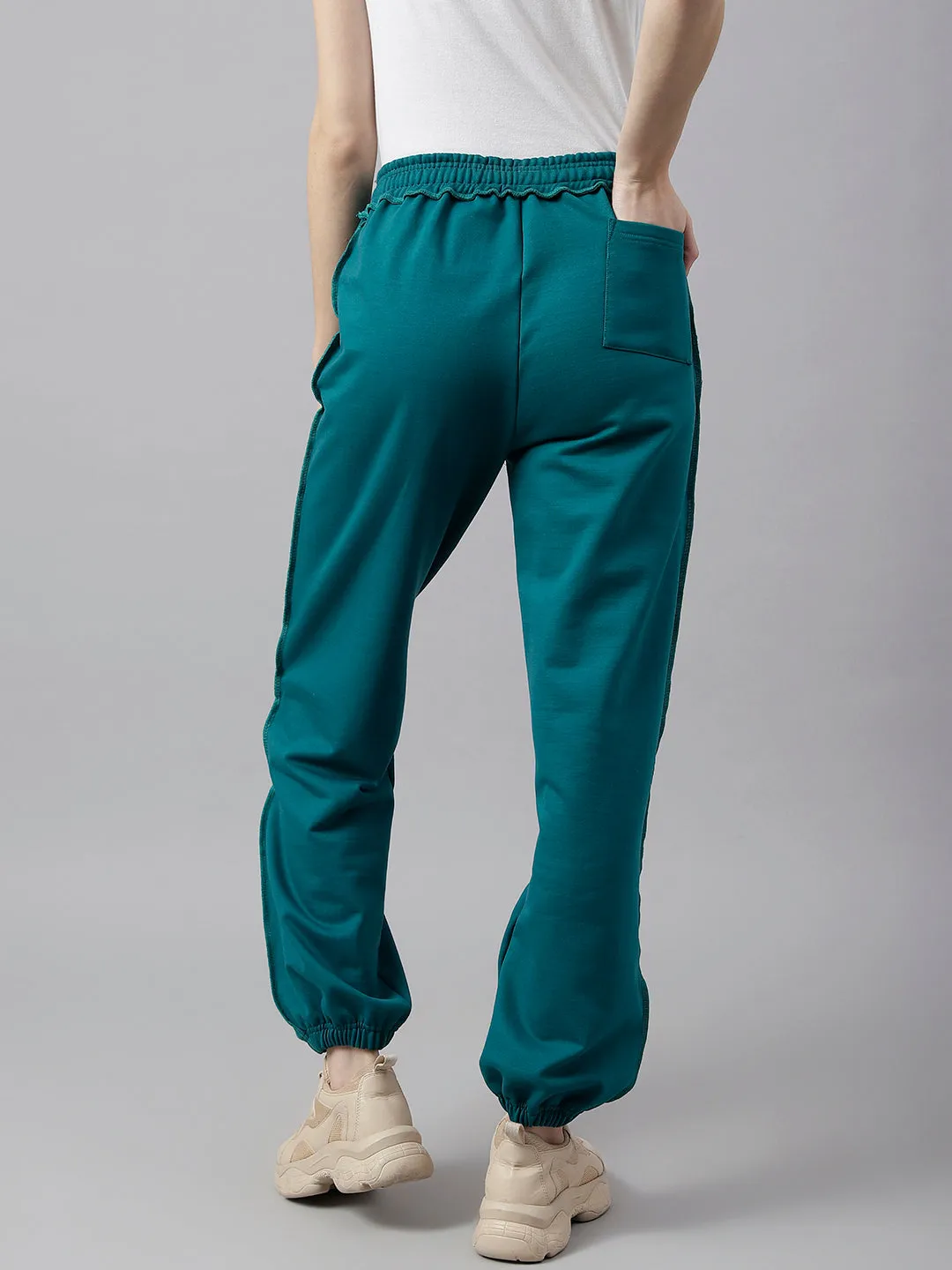 Fitkin Women Green  Solid Oversized Designer Fleece Jogger Pants