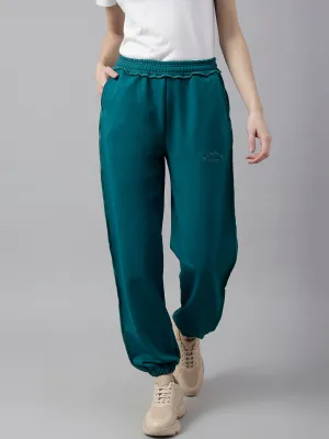 Fitkin Women Green  Solid Oversized Designer Fleece Jogger Pants