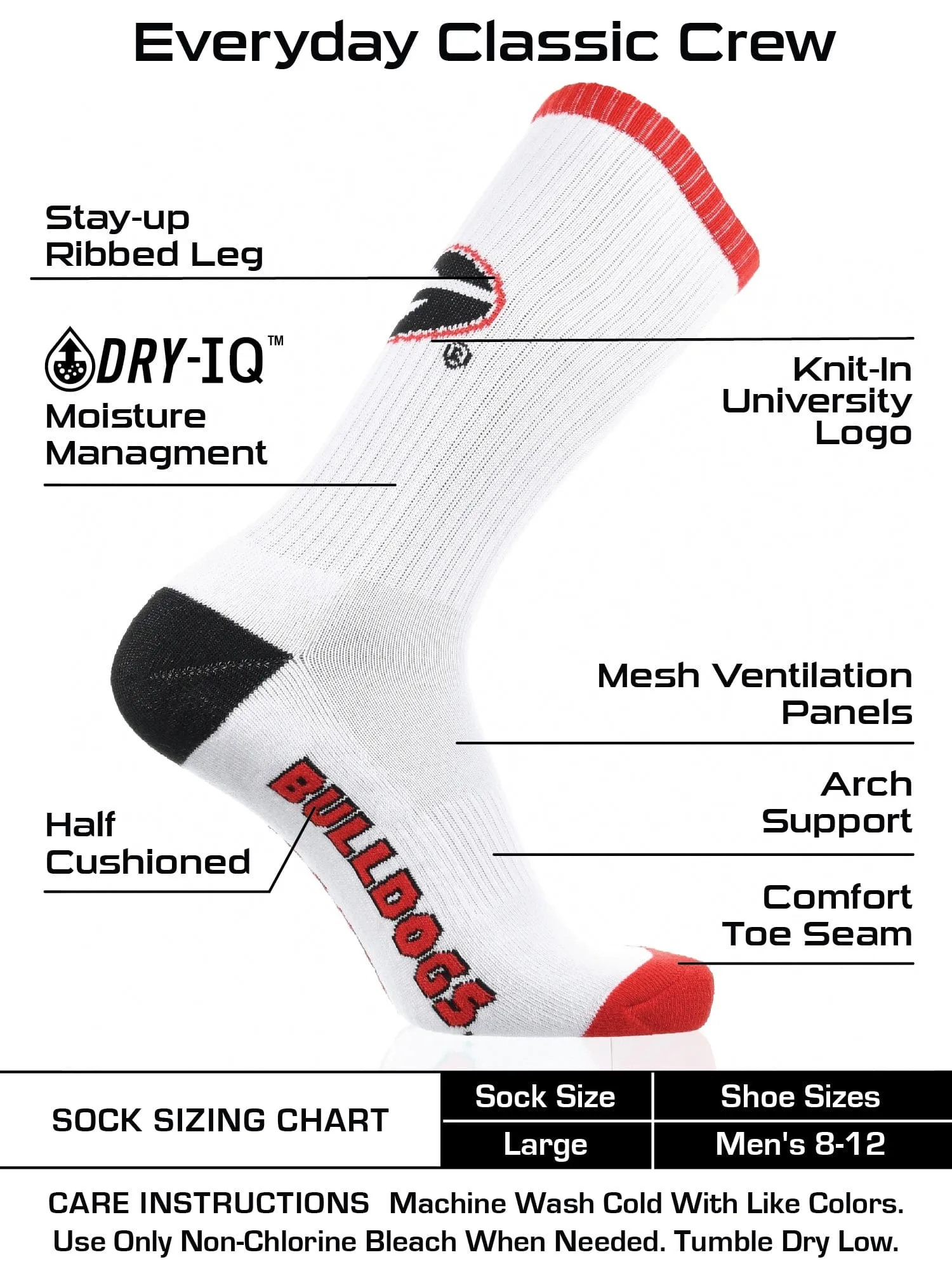 Georgia Bulldogs Socks Basic Crew White Socks