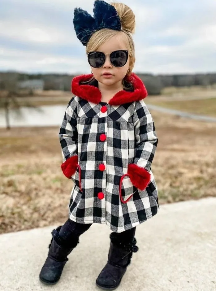 Girls Cozy Love Plaid Coat with Faux Fur Cuffs