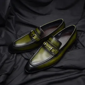 Greenish Black Genuine Leather Loafers