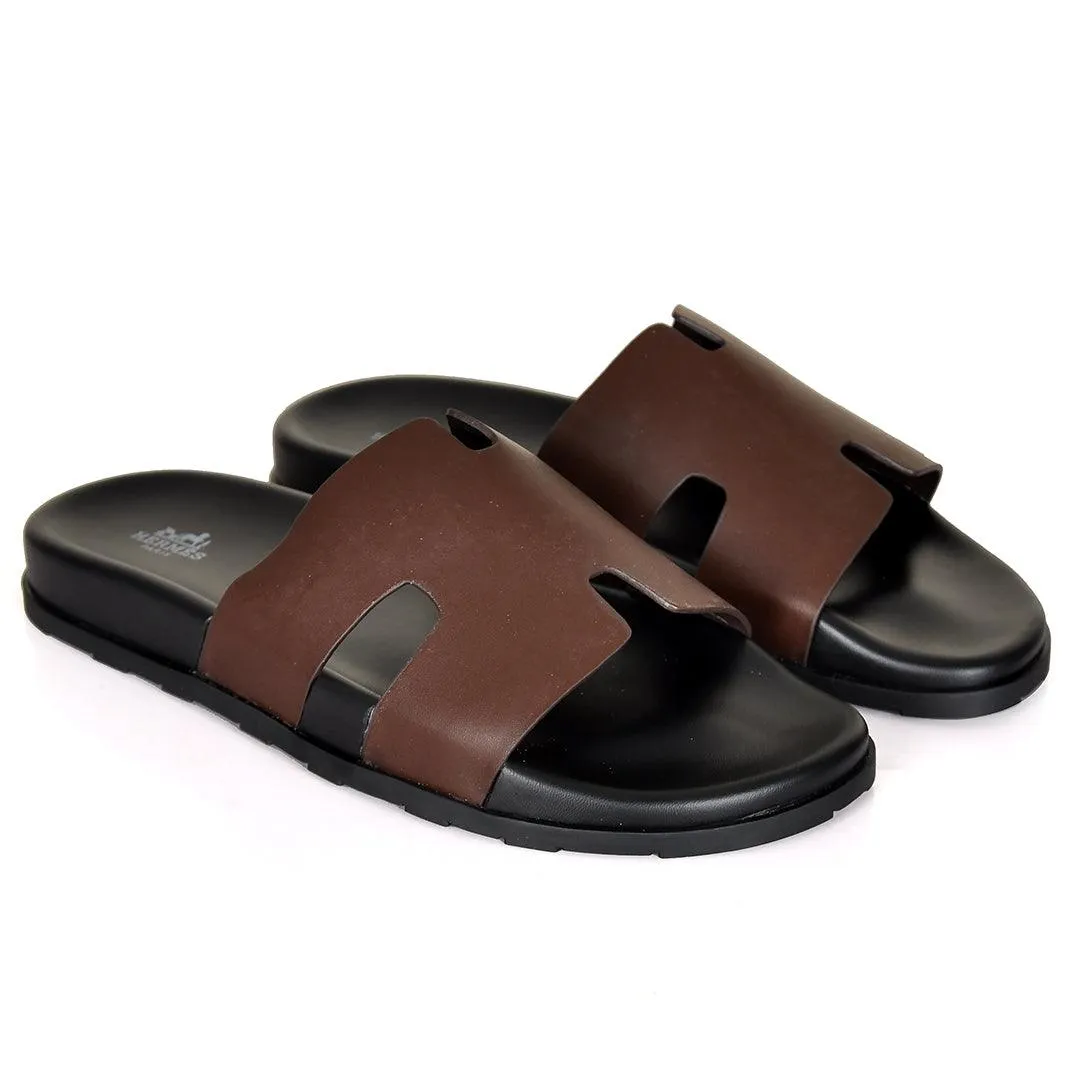 Herm Paris Izmir Lightweight Plain Leather Slippers- Coffee