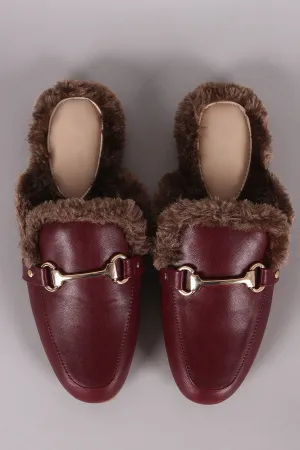 Horsebit Ornament Fur Lined Slip-On Mules