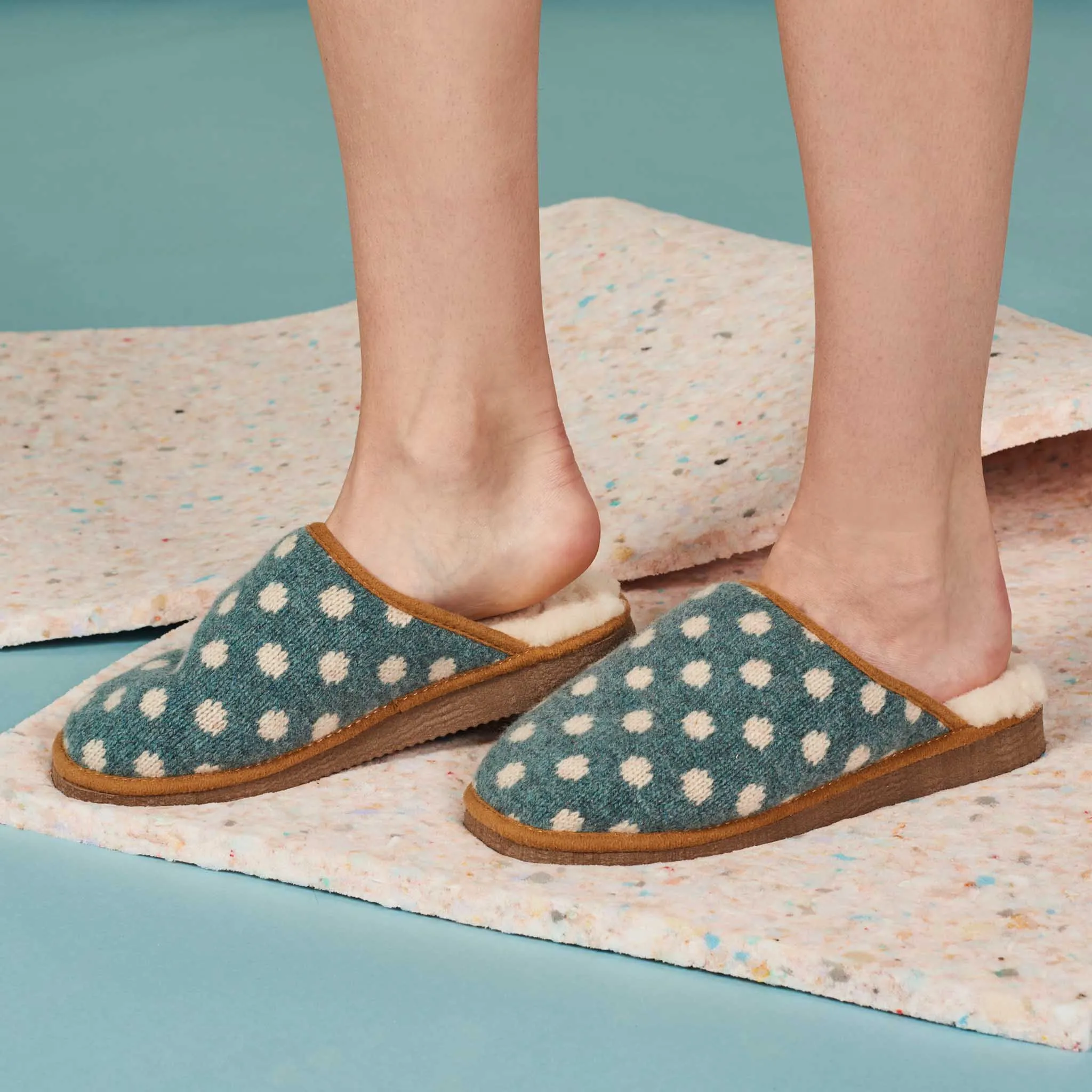 Jade & Oatmeal Spot Lambswool & Sheepskin Slippers