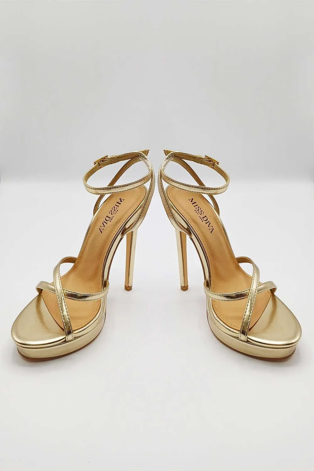 Kalilah Crossover Strap Platform Heeled Sandals in Gold