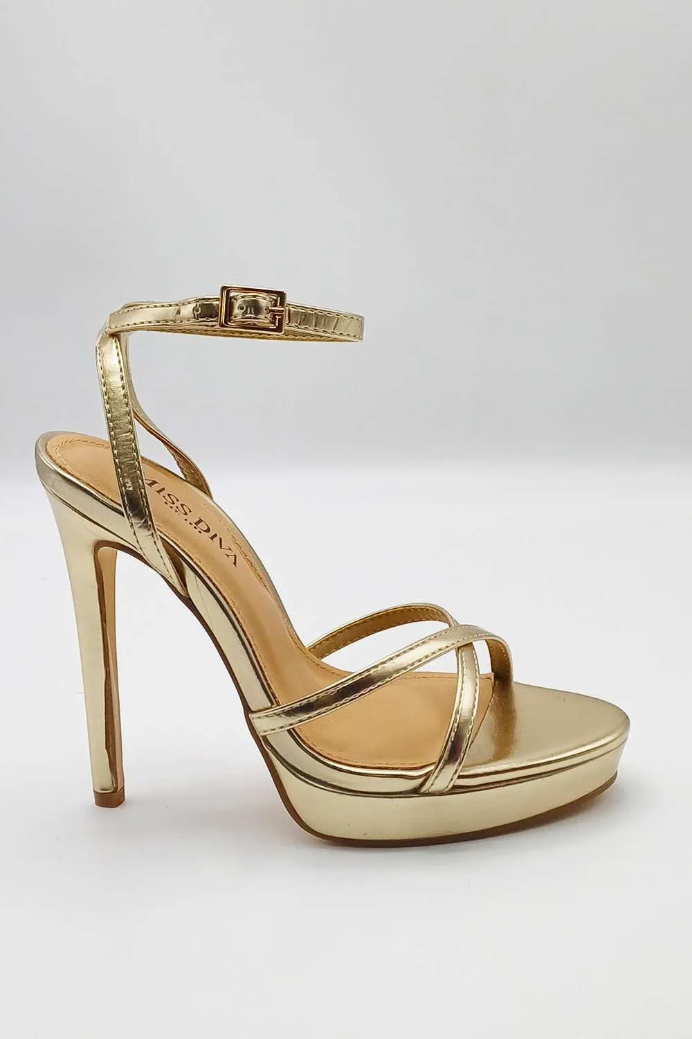 Kalilah Crossover Strap Platform Heeled Sandals in Gold