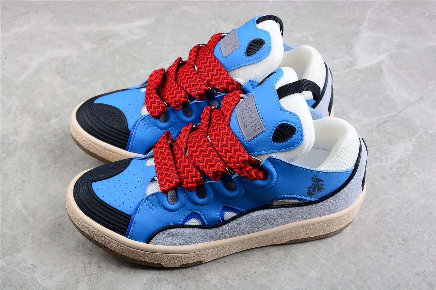 Lanvin Blue and Red Lace Sneakers