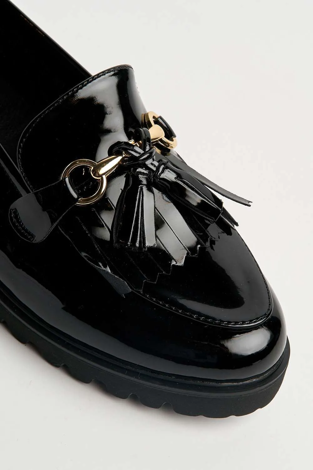 Leefia Horsebit Detail Loafers in Black Patent