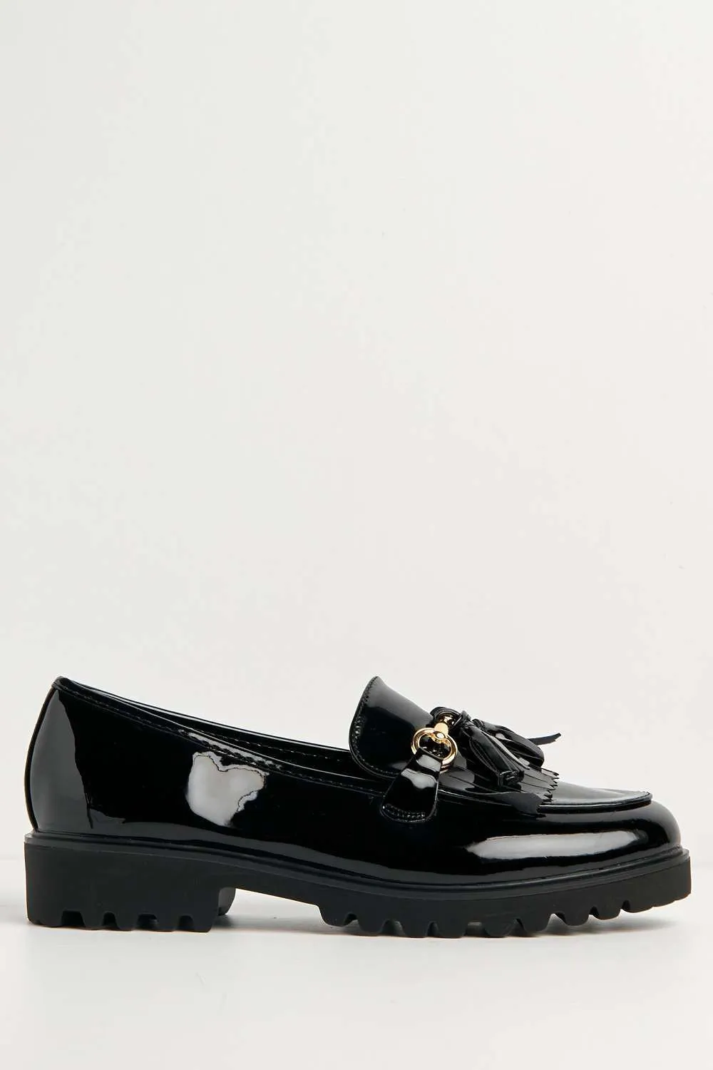 Leefia Horsebit Detail Loafers in Black Patent