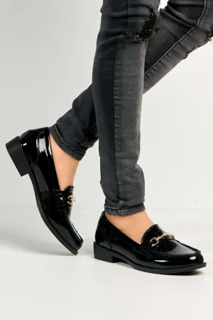 Leefia Horsebit Detail Loafers in Black Patent