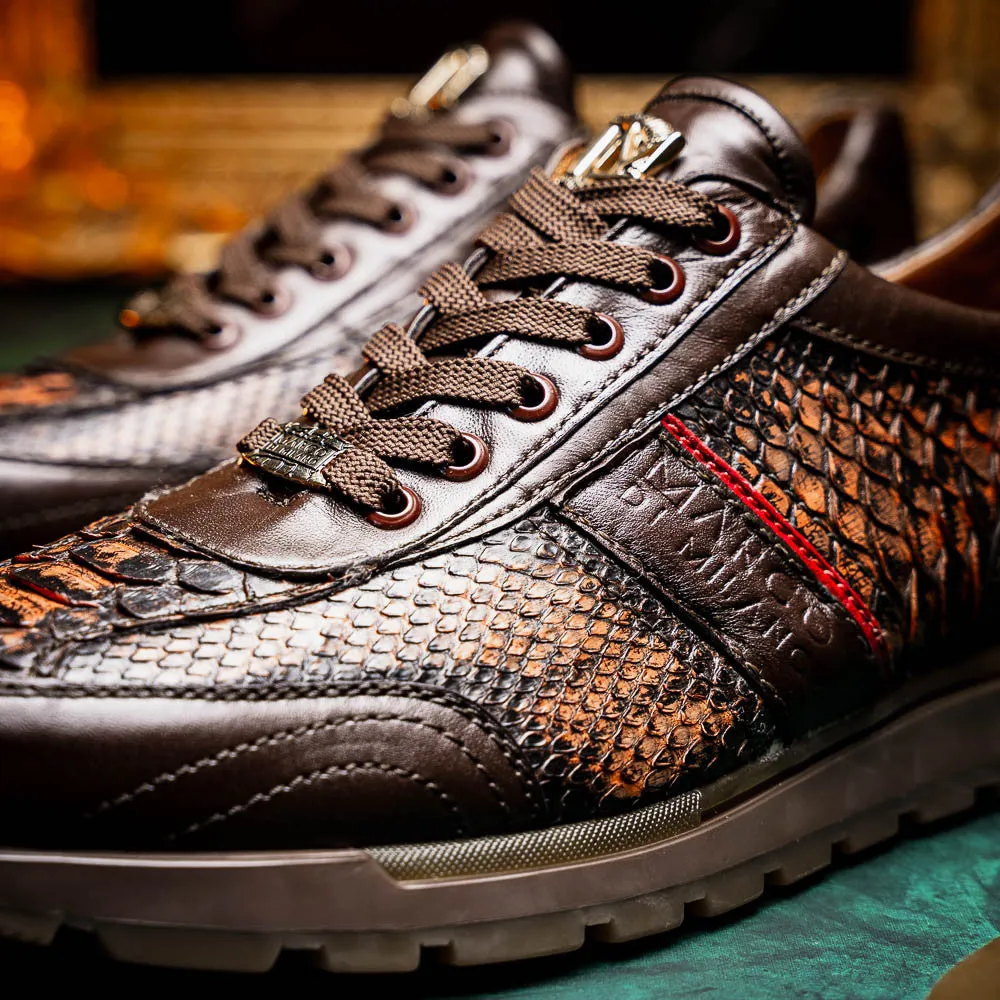 Marco Di Milano BRESCIA Washed Cognac Hand-Painted Python & Calfskin Sneakers