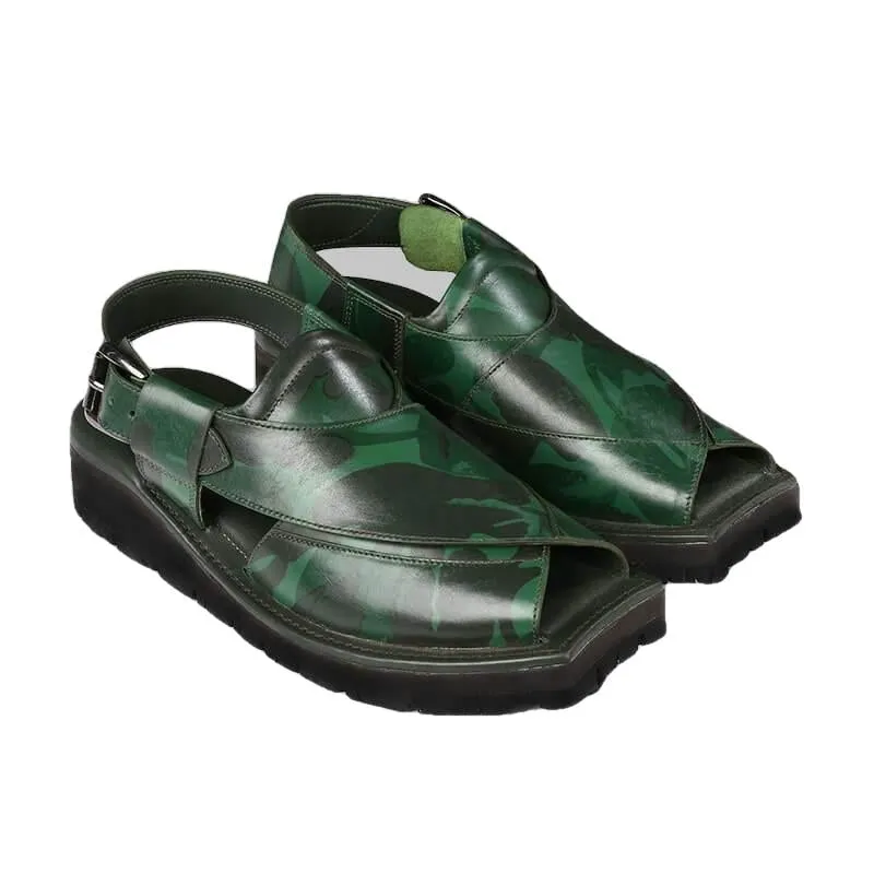 Marker Camo Mens Cowhide Genuine Eco Leather Sandals Peshawari Chappal