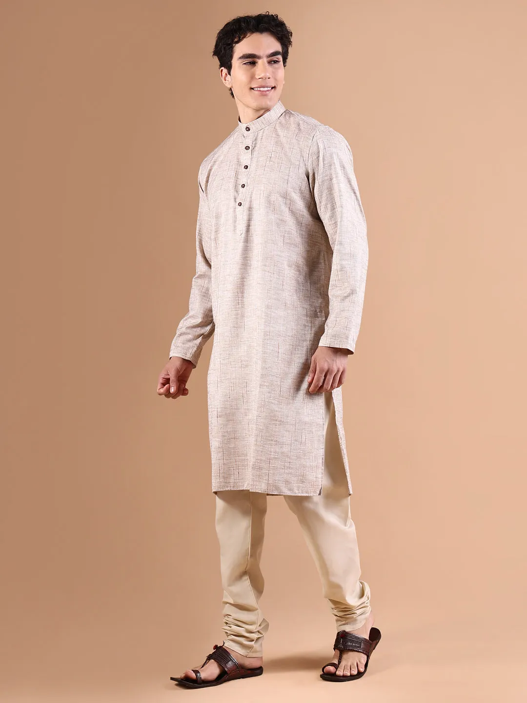 Men Beige Solid Kurta Set