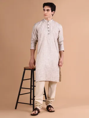 Men Beige Solid Kurta Set