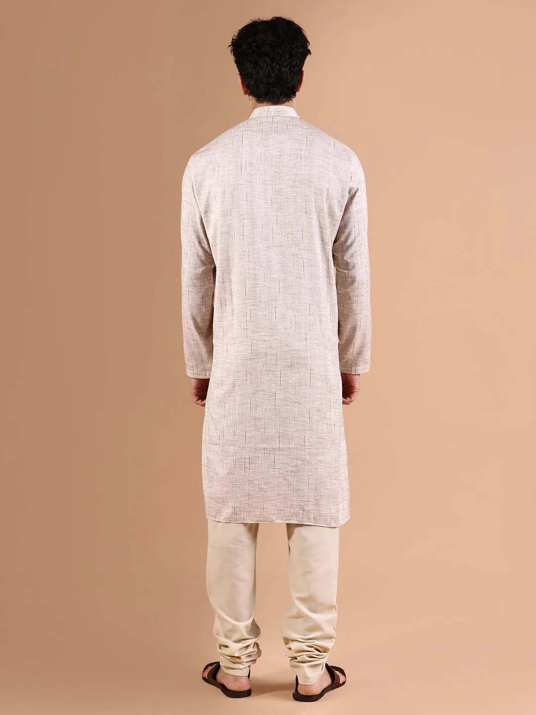 Men Beige Solid Kurta Set