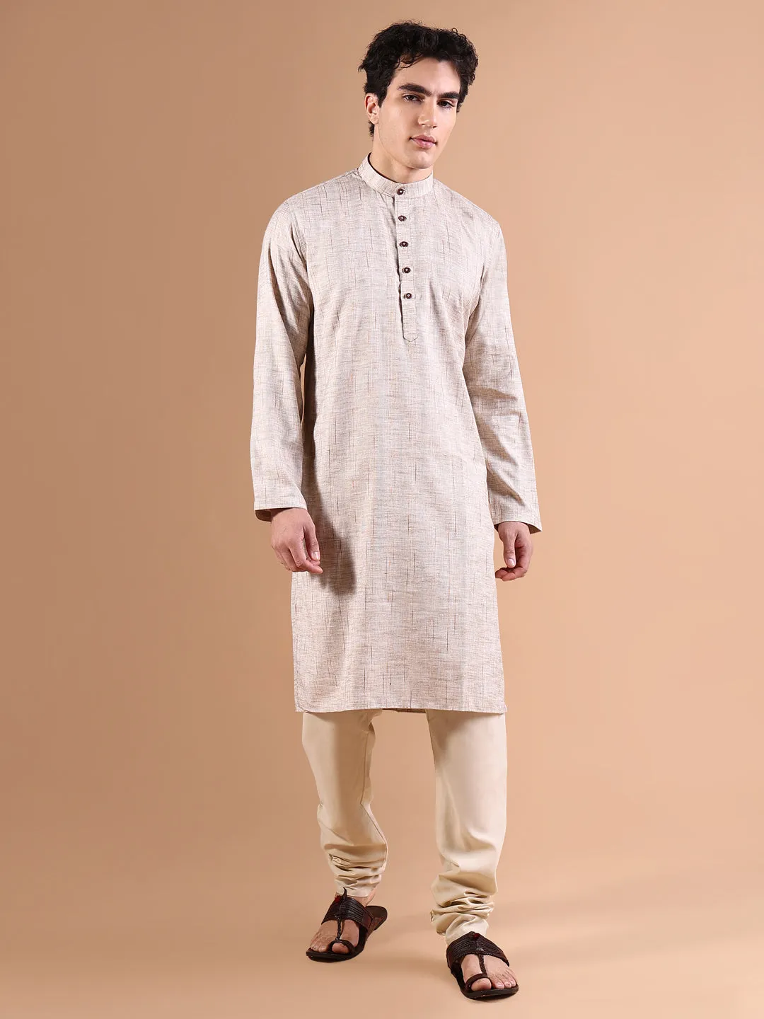 Men Beige Solid Kurta Set