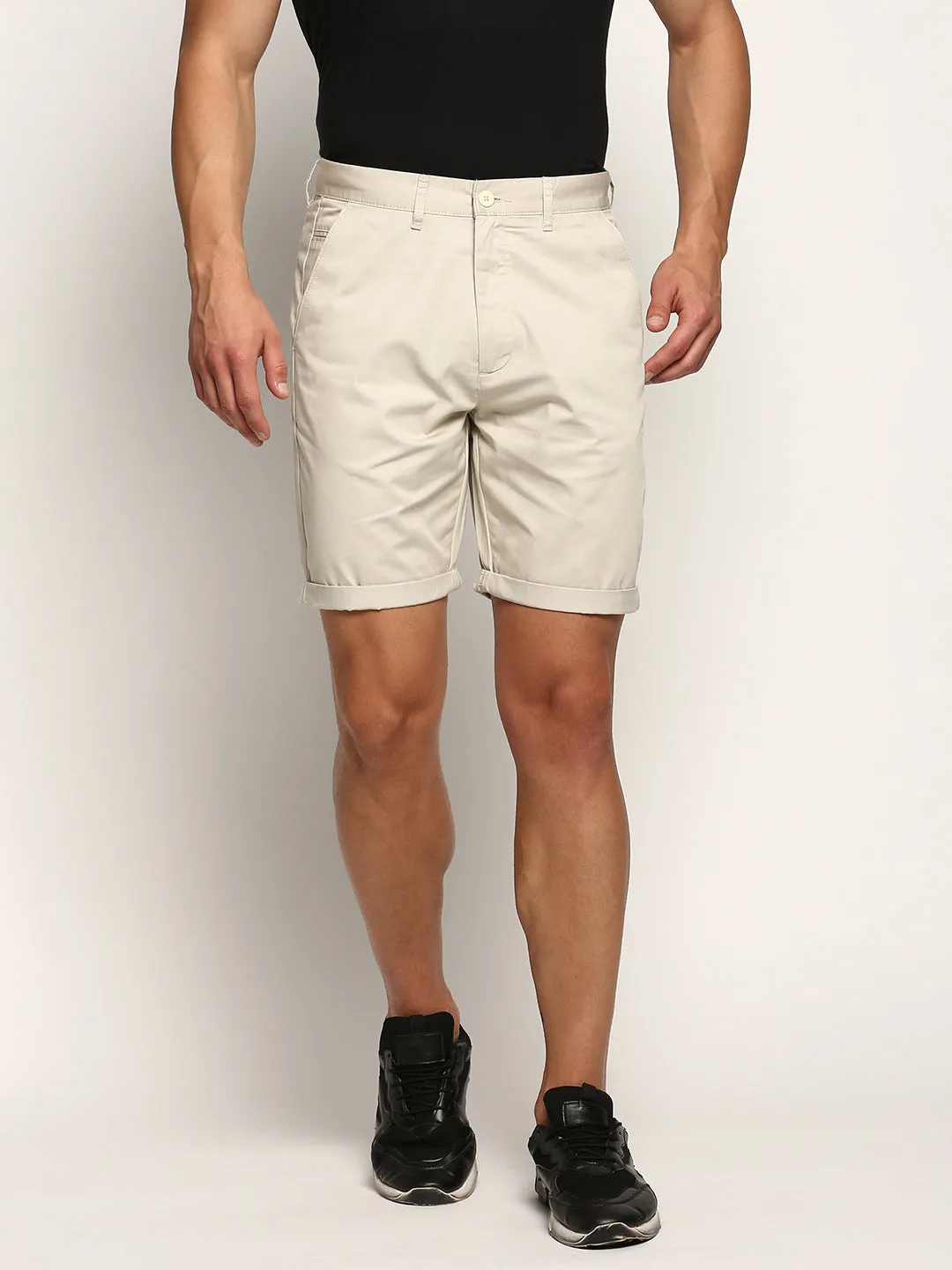 Men Beige Solid Shorts